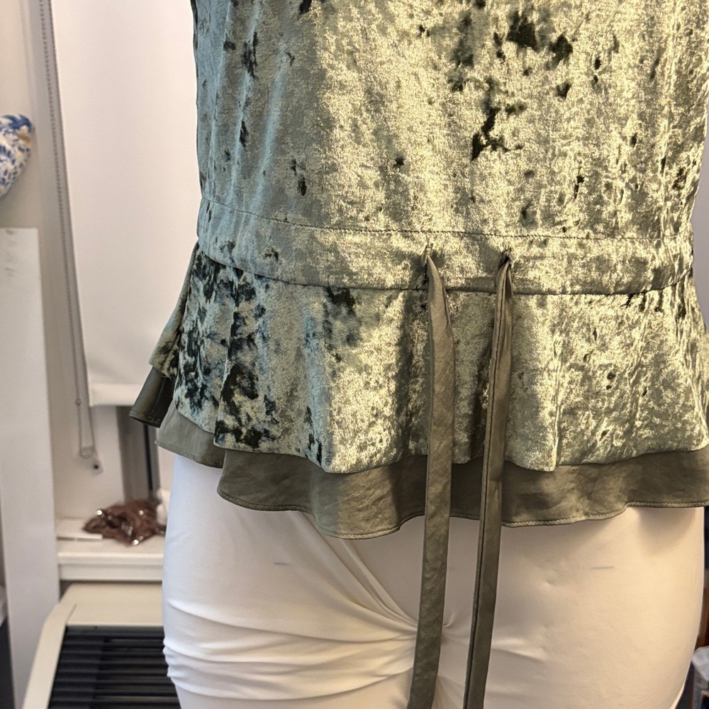 Luxurious Olive Velvet Short Sleeve Top - Picture 2 of 10